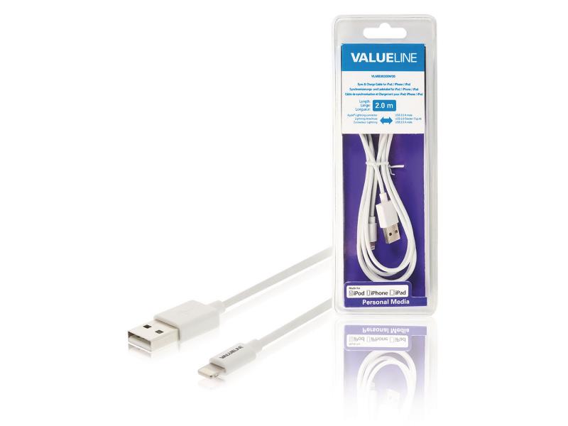Valueline VLMB39300W20 Data en Oplaadkabel Apple Lightning - USB A Male 1.00 m Wit