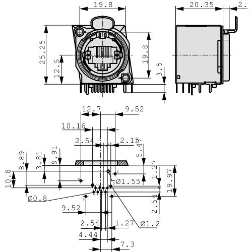 Neutrik NE8FBH-S Panel mount jack RJ 45 8 Nickel