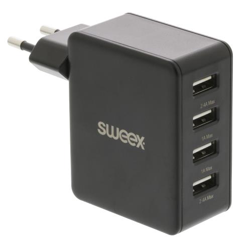 Sweex CH-007BL Lader 4 4.8 A USB Zwart