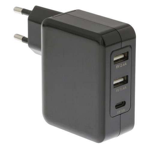 Sweex CH-016BL Lader 3 - Uitgangen 4.8 A 2x USB / USB-C Zwart