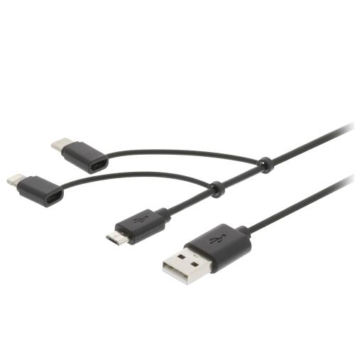 Valueline VLMP60620B1.00 3-in-1 Data en Oplaadkabel USB A Male - Micro-B Male 1 m Zwart