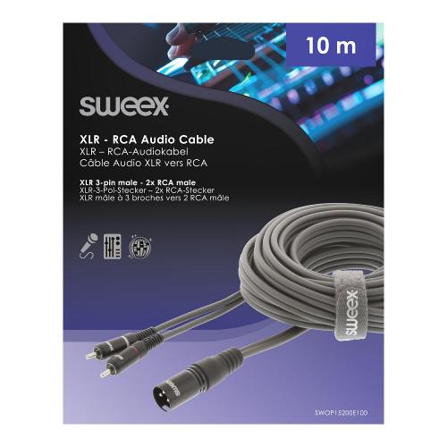 Sweex SWOP15200E100 XLR Stereokabel XLR 3-Pins Male - 2x RCA Male 10.0 m Donkergrijs
