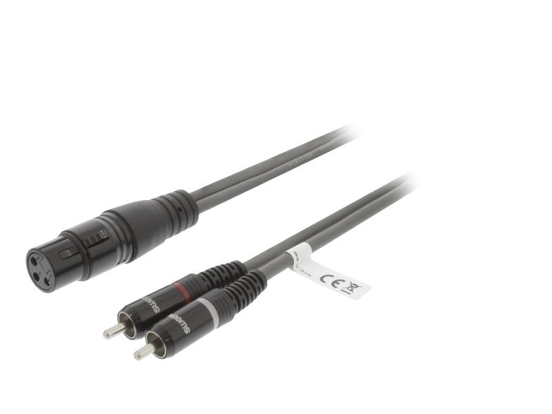 Sweex SWOP15220E15 XLR Stereokabel XLR 3-Pins Female - 2x RCA Male 1.5 m Donkergrijs
