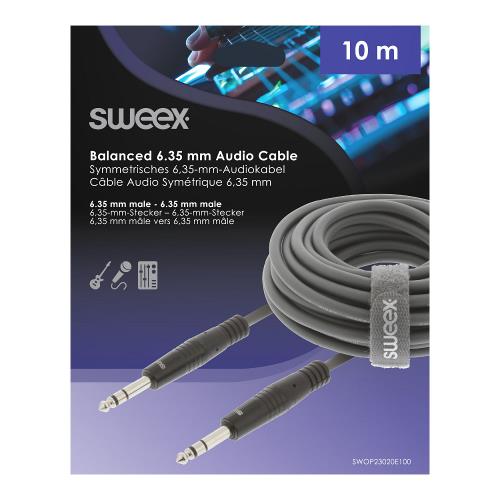 Sweex SWOP23020E100 Stereo Audiokabel 6.35 mm Male - 6.35 mm Male 10.0 m Donkergrijs