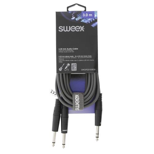 Sweex SWOP23100E30 Stereo Audiokabel 6.35 mm Male - 2x 6.35 mm Male 3.0 m Donkergrijs