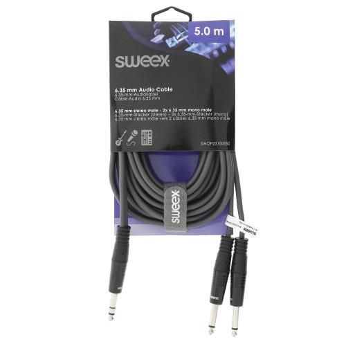 Sweex SWOP23100E50 Stereo Audiokabel 6.35 mm Male - 2x 6.35 mm Male 5.0 m Donkergrijs