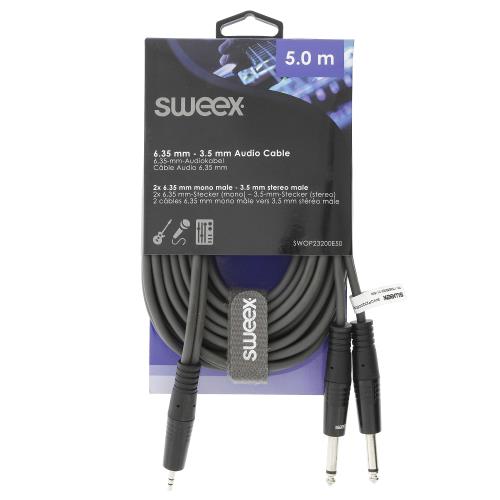 Sweex SWOP23200E50 Stereo Audiokabel 2x 6.35 mm Male - 3.5 mm Male 5.0 m Donkergrijs