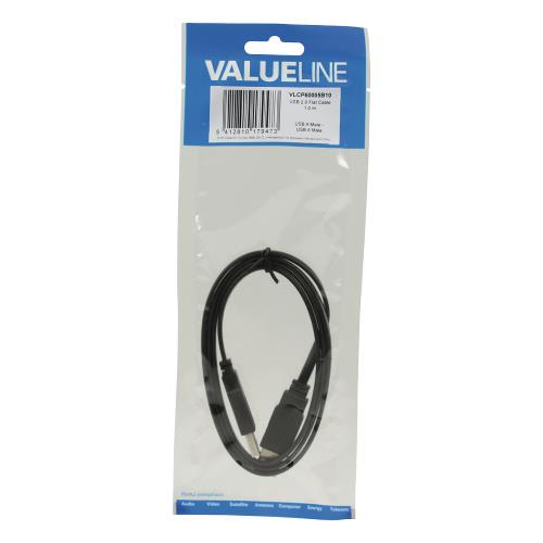Valueline VLCP60005B10 USB 2.0 Kabel A Male - A Male Plat 1.00 m Zwart