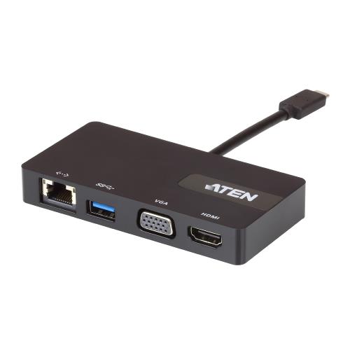 Aten UH3232-AT USB 3.1 Adapter USB-C Male - USB A Female / HDMI / VGA Female 15-Pins / RJ45 (8/8) Female Zwart