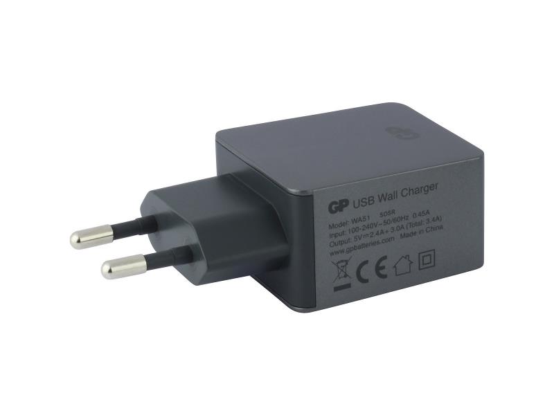 GP WA51 Lader 2 - Uitgangen 2.4 A USB / USB-C Zwart