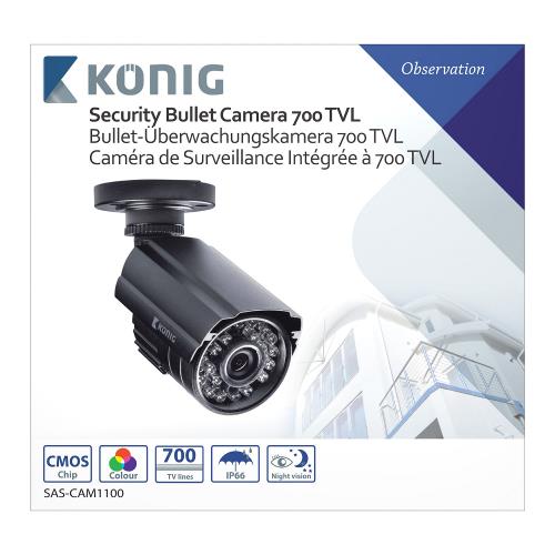 König SAS-CAM1100 Bullet Beveiligingscamera 700 TVL IP66 Zwart