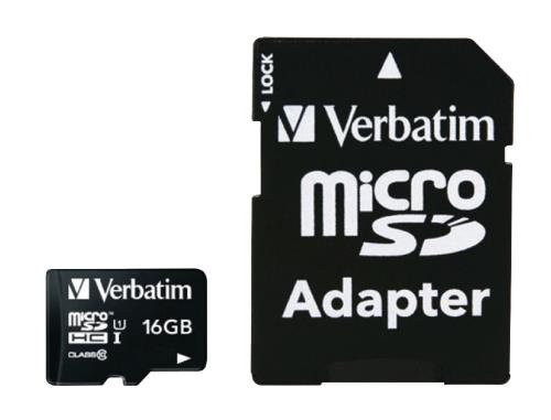 Verbatim 44082 Micro SDHC 16GB* - Klasse 10 met adapter
