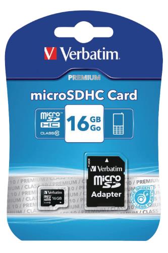 Verbatim 44082 Micro SDHC 16GB* - Klasse 10 met adapter