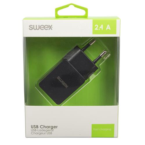 Sweex CH-019BL Lader 1 - Uitgang 2.4 A USB Zwart