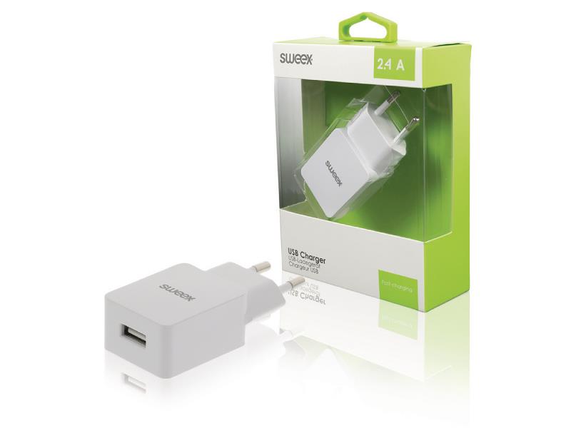 Sweex CH-019WH Lader 1 - Uitgang 2.4 A USB Wit