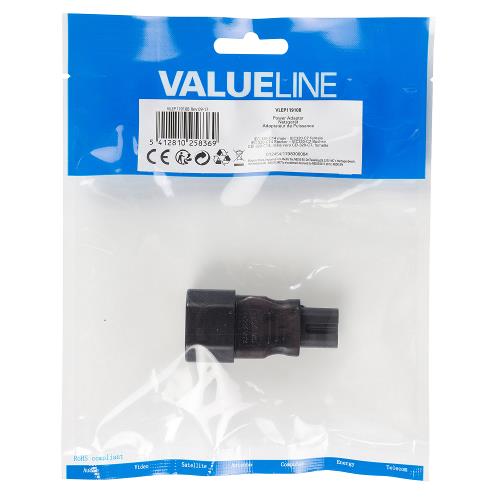 Valueline VLEP11910B Stroomstekker Male + Female Polyvinylchloride (PVC) Zwart