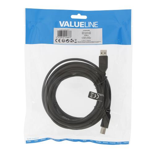 Valueline VLCP60102B50 USB 2.0 Kabel A Male - B Male Rond 5.0 m Zwart