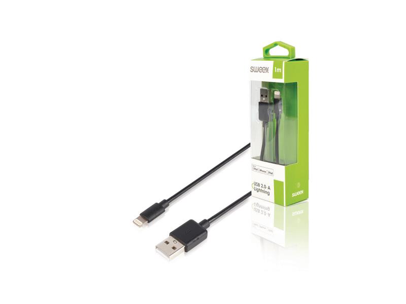 Sweex SWMB39301B10 Data en Oplaadkabel Apple Lightning - USB A Male 1 m Zwart