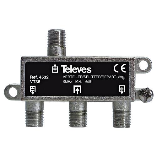 Televés 3144532 CATV-Splitter 6 dB / 5-1000 MHz - 3 Uitgangen
