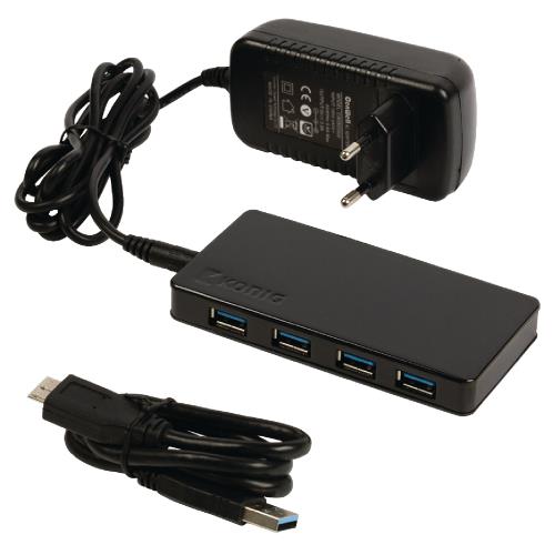 Valueline CSU3H4P200BL 4 Poorten Hub USB 3.0 Gevoed Zwart
