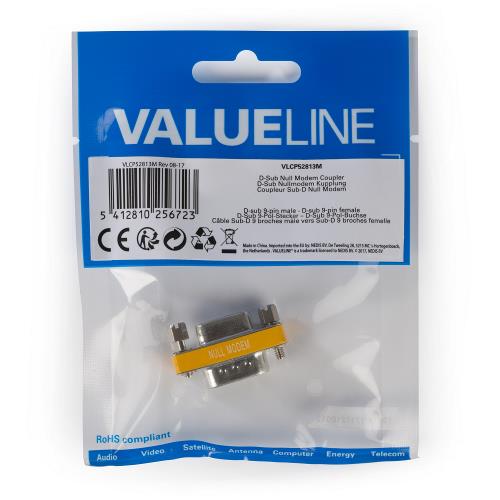 Valueline VLCP52813M Seriële Adapter SUB-D 9-Pins Male - SUB-D 9-Pins Female Metaal