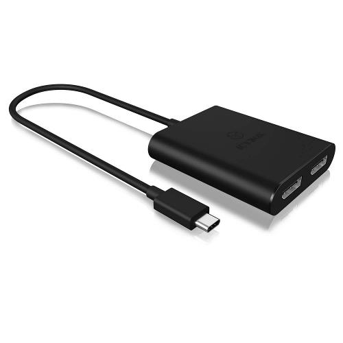 ICY BOX IB-SPL1027-C DisplayPort Adapter USB Type-C - 2x DisplayPort Zwart