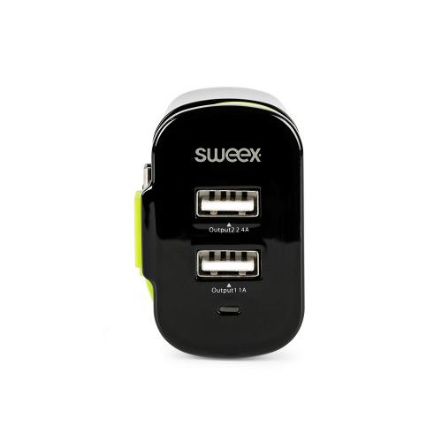 Sweex CH-026BL Lader 3-Uitgangen 3 A 2x USB / Micro-USB Zwart/Groen