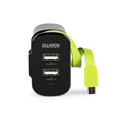 Sweex CH-026BL Lader 3-Uitgangen 3 A 2x USB / Micro-USB Zwart/Groen