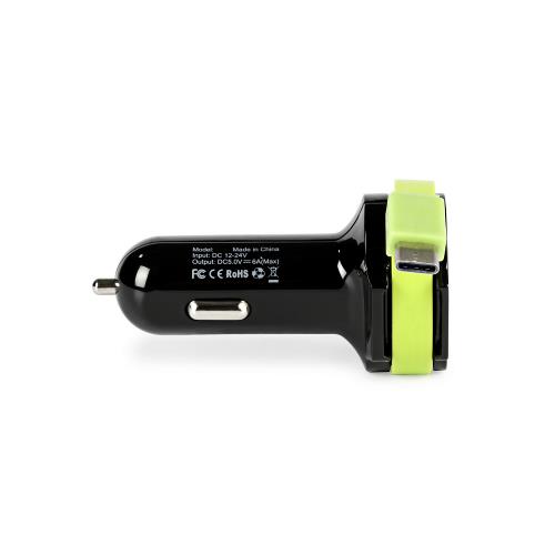 Sweex CH-024BL Autolader 3-Uitgangen 6 A 2x USB / USB-CT Zwart/Groen