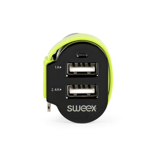 Sweex CH-025BL Autolader 3-Uitgangen 6 A 2x USB / Apple Lightning Zwart/Groen