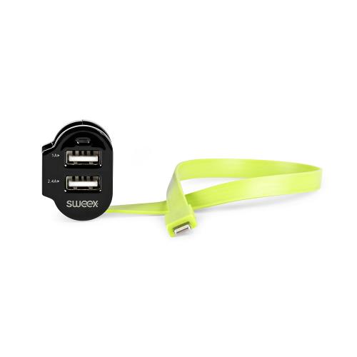 Sweex CH-025BL Autolader 3-Uitgangen 6 A 2x USB / Apple Lightning Zwart/Groen