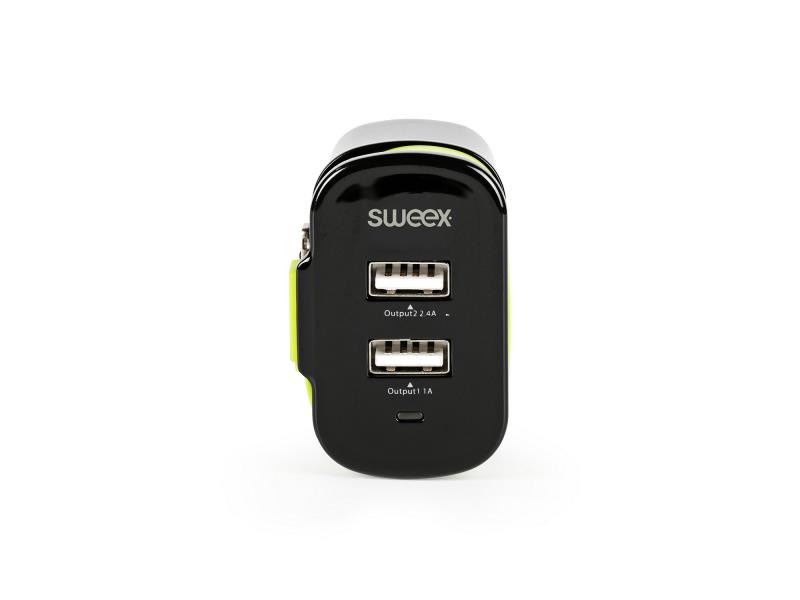 Sweex CH-028BL Lader 3-Uitgangen 3 A 2x USB / Apple Lightning Zwart/Groen