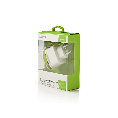 Sweex CH-027WH Lader 3-Uitgangen 3 A 2x USB / USB-CT Wit/Groen