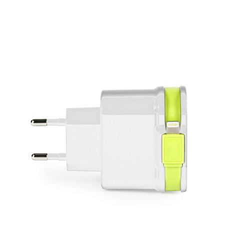 Sweex CH-028WH Lader 3-Uitgangen 3 A 2x USB / Apple Lightning Wit/Groen