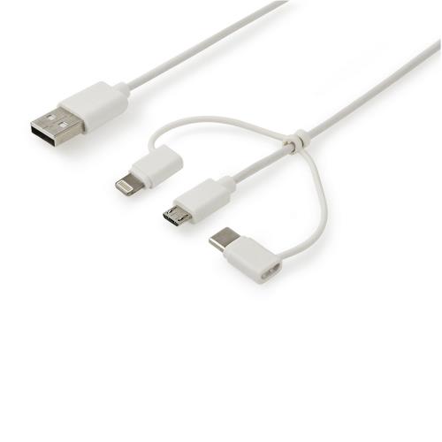 Valueline VLMP60620B1.00 3-in-1 Data en Oplaadkabel USB A Male - Micro-B Male 1 m Wit Type-C-Adapter / Lightning-Adapter