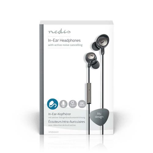 Nedis HPWD5060GY Bedrade hoofdtelefoon | In-ear | Actieve Noise Cancelling (ANC) | 1,2 m ronde kabel | Grijs