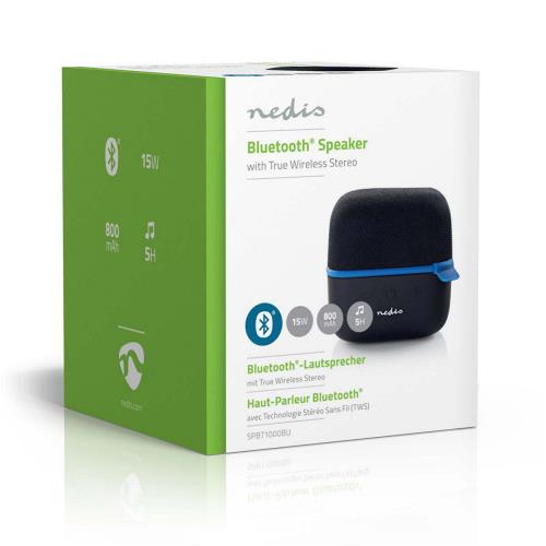 Nedis SPBT1000BU Luidspreker met Bluetooth® | 15 W | True Wireless Stereo (TWS) | Zwart / blauw