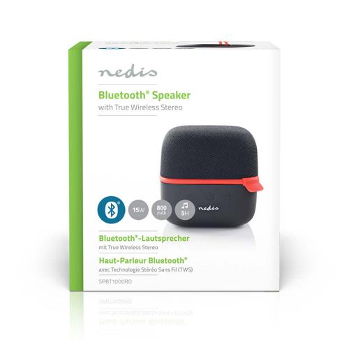 Nedis SPBT1000RD Luidspreker met Bluetooth® | 15 W | True Wireless Stereo (TWS) | Zwart / rood