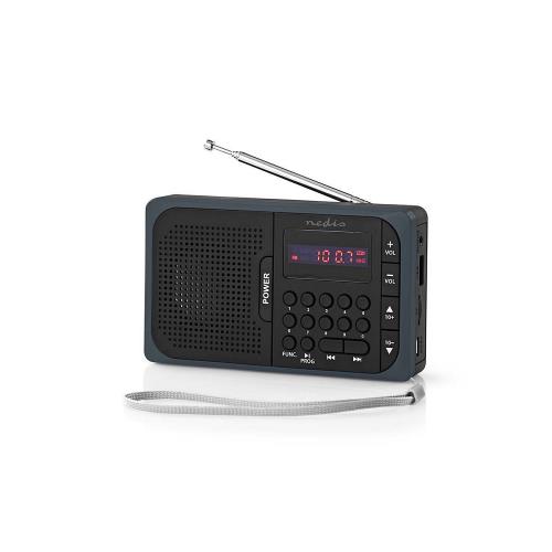 Nedis RDFM2100GY FM-radio | 3,6 W | USB-poort & microSD-kaartsleuf | Zwart / grijs