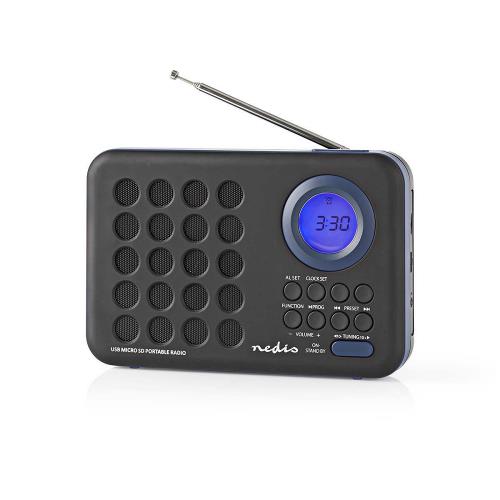Nedis RDFM1310BU FM-radio | 3 W | Klok & alarm | USB-poort & microSD-kaartsleuf | Zwart / blauw