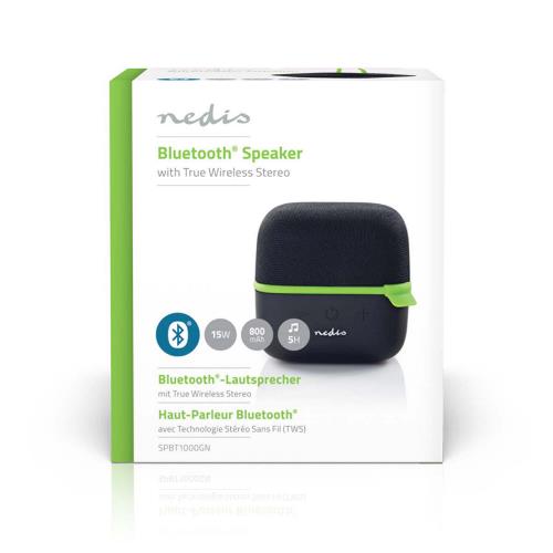 Nedis SPBT1000GN Luidspreker met Bluetooth® | 15 W | True Wireless Stereo (TWS) | Zwart / groen