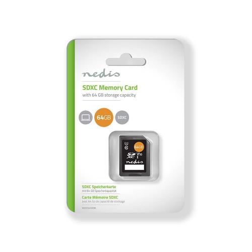 Nedis MSDC64100BK Geheugenkaart | SDXC | 64 GB | Tot 80 Mbps schrijven | Klasse 10