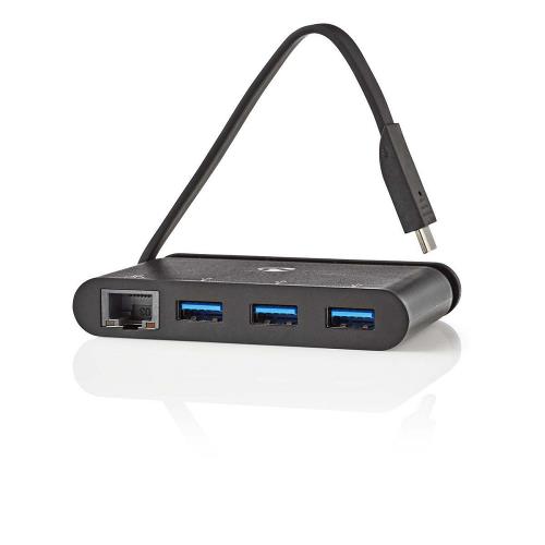 Nedis TCARF210BK Computer Hub | USB-CT | 3x USB 3.0 / Gigabit-Ethernet | Zwart