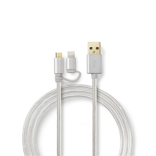 Nedis CCTB39400AL20 2-in-1 sync- en oplaadkabel | USB micro-B male + Apple Lightning 8-pins male - USB A male | 2,0 m...