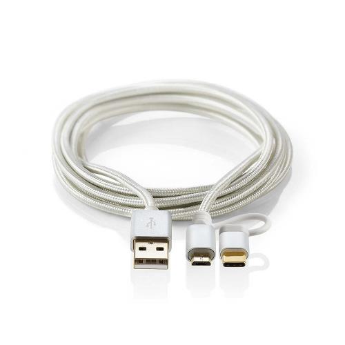 Nedis CCTB60610AL10 2-in-1 sync- en oplaadkabel | USB micro-B male + USB type-C male - A male | 1,0 m | Aluminium