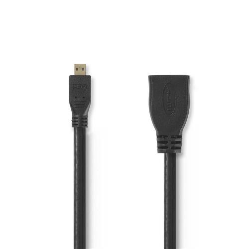Nedis CVGP34790BK02 High Speed HDMIT-kabel met Ethernet | HDMIT-micro-connector - HDMIT female | 0,2 m | Zwart