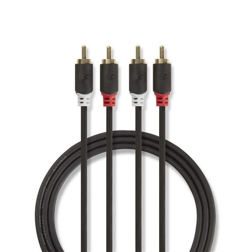 Nedis CABW24200AT10 Stereo audiokabel | 2x RCA male - 2x RCA male | 1,0 m | Antraciet