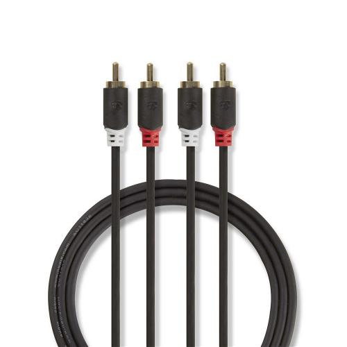 Nedis CABP24200AT10 Stereo audiokabel | 2x RCA male - 2x RCA male | 1,0 m | Antraciet