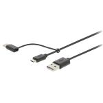 Nedis CCGB60610BK10 2-in-1 Sync and Charge-Kabel | USB-A Male - USB micro-B / Type-CT Male | 1,0 m | Zwart
