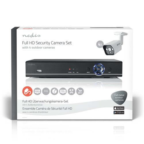 Nedis AHDS204CWT4 CCTV-beveiligingsrecorder, set | 4x camera's inbegrepen | Full HD | Inclusief 1 TB HDD